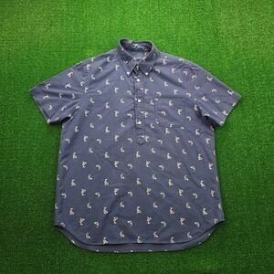 Ralph Lauren Shirt Mens Large Navy Blue Button Up Short Sleeve AOP Shark Print